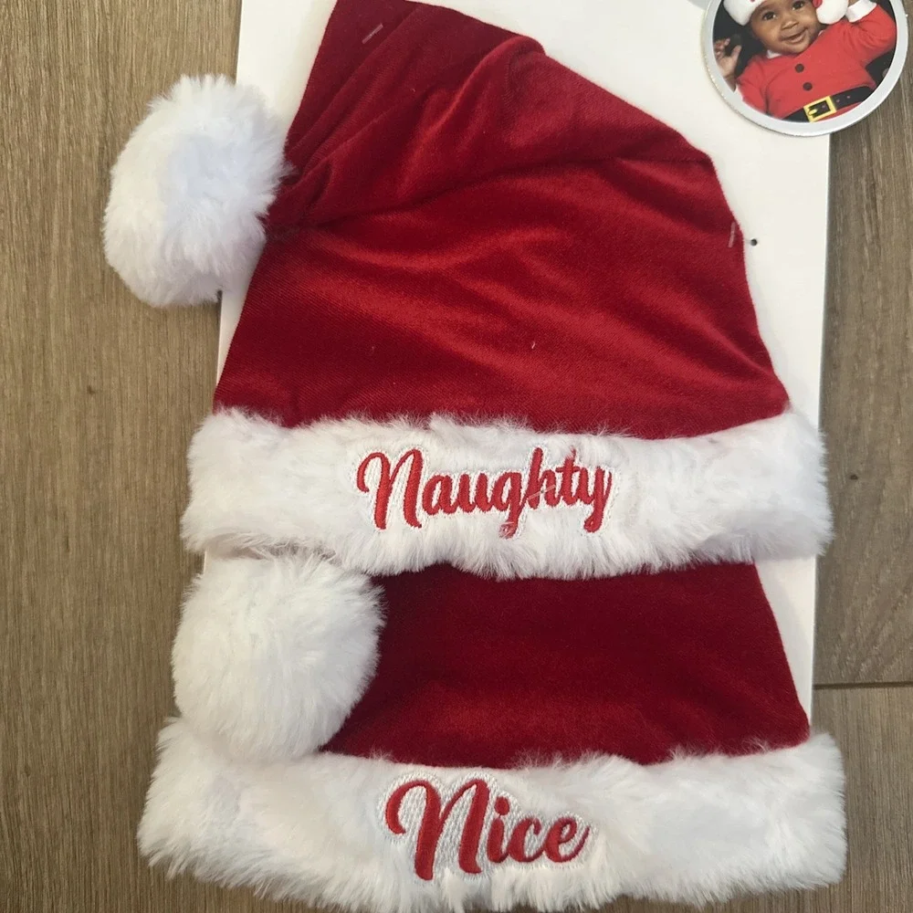 Naughty Or Nice Baby Santa Hats Photo Op‎ Holiday Size 0-12 Months
